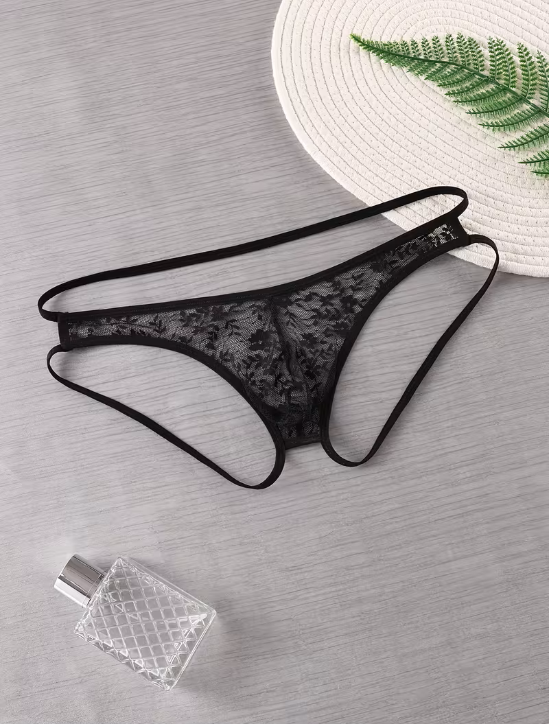 Seksi Dantelli Arkası Açık Seksi Siyah Erkek Külot