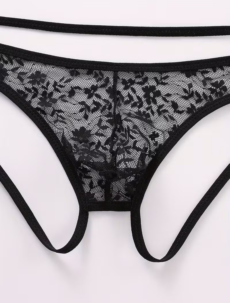 Seksi Dantelli Arkası Açık Seksi Siyah Erkek Külot