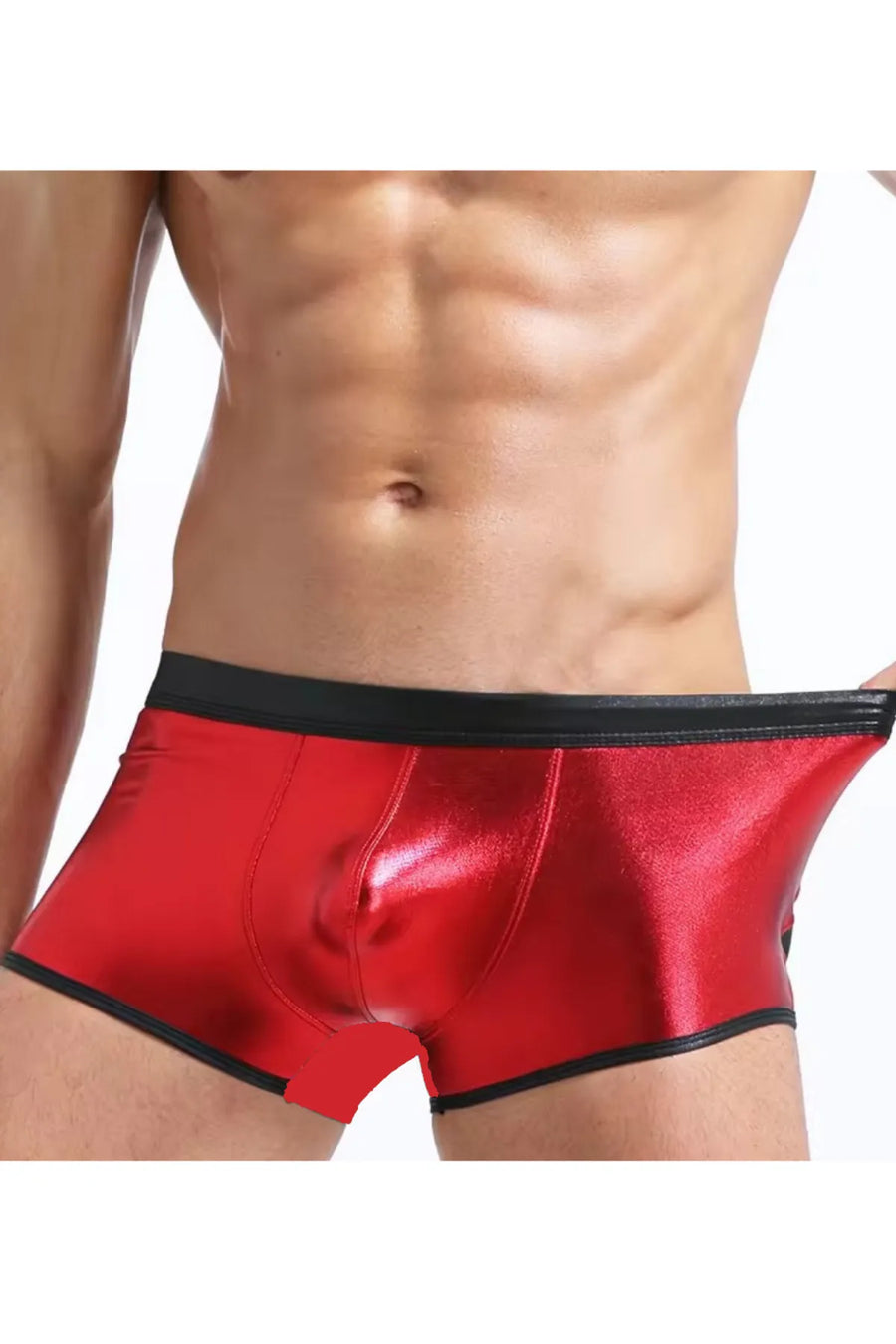 Fantezi Deri Görünümlü Kırmızı Erkek Boxer Tanga
